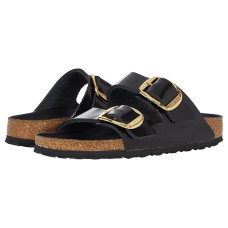 High Shine Black Leather Birkenstock Arizona Big Buckle High Shine