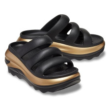 Black/Gold Metallic Crocs Mega Crush Triple Strap Sandal