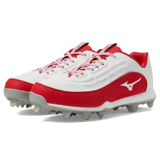 White/Red Mizuno Finch Elite 6 Low TPU Softball Cleats