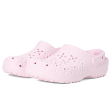 Pink Milk Crocs Classic Clogs with Floral Cut Out Design