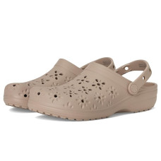 Taupe Crocs Classic Clogs with Floral Cut Out Design